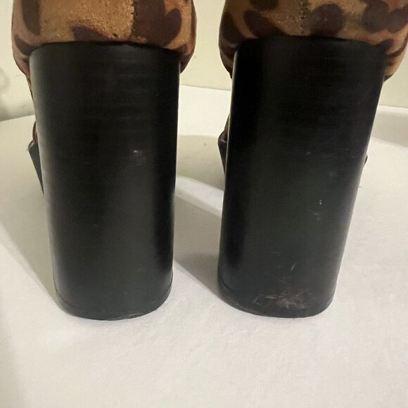 Bamboo Womens Platform Chunky Heel Boots Sz 8.5 Chunky Leopard Print Lace Up - Picture 8 of 9